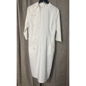 White Mock Neck Sheath Dress w Pockets Bow Detail XXL NWT